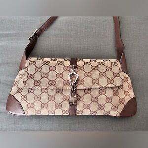 Vintage Authentic Gucci GG Monogram Jackie Flap Bag
